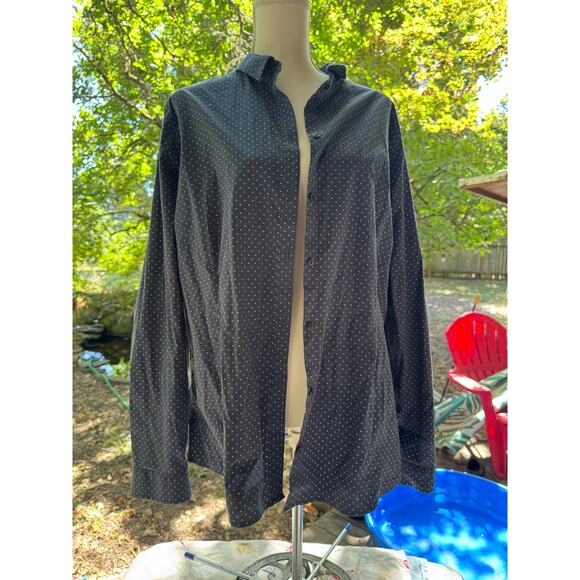 Womens T2XL EDDIE BAUER Blue White Polka Dot Button Down Long Sleeve Dress Shirt - Picture 1 of 6